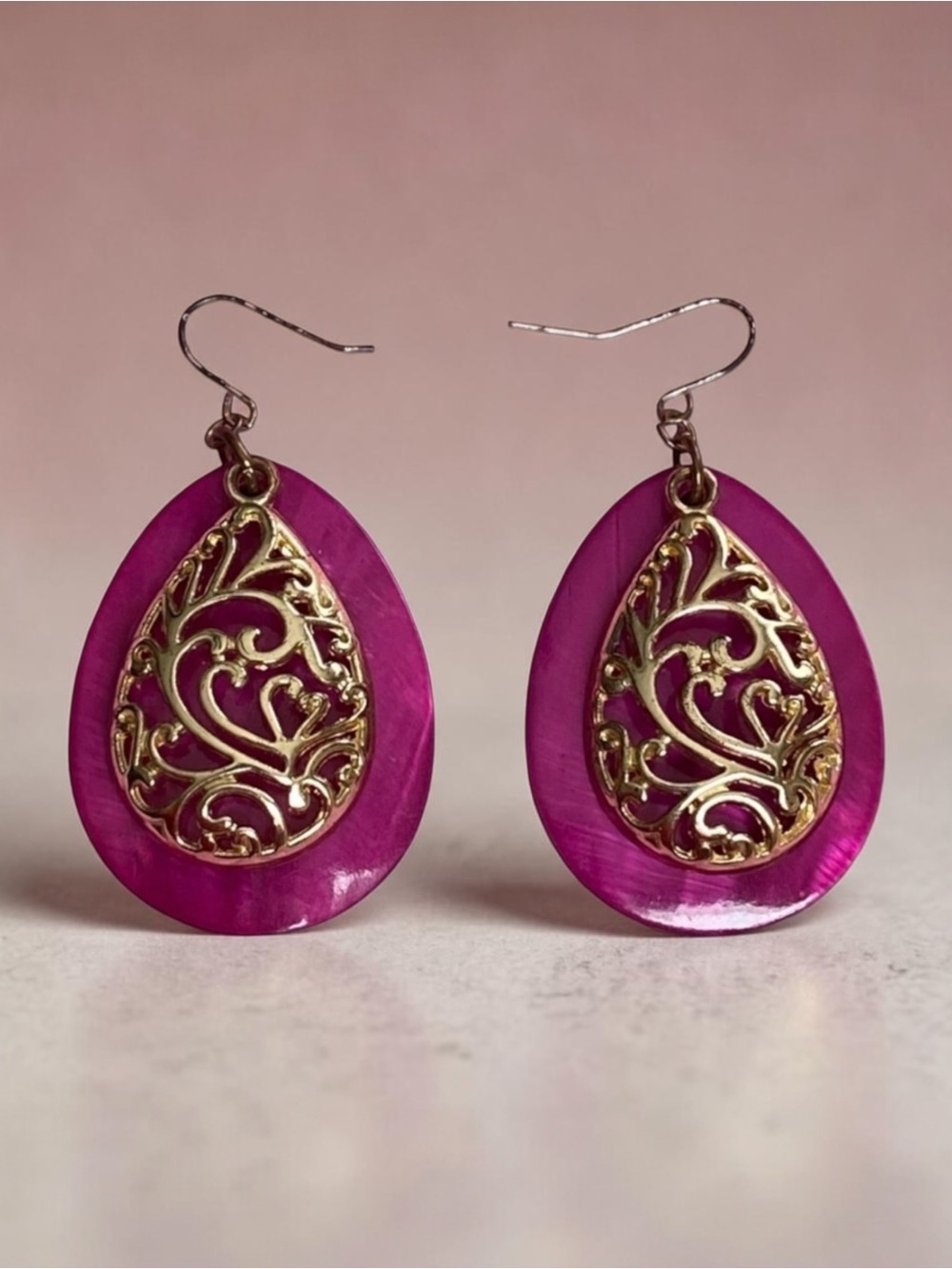 Elegant Gold and Pink Teardrop Earrings